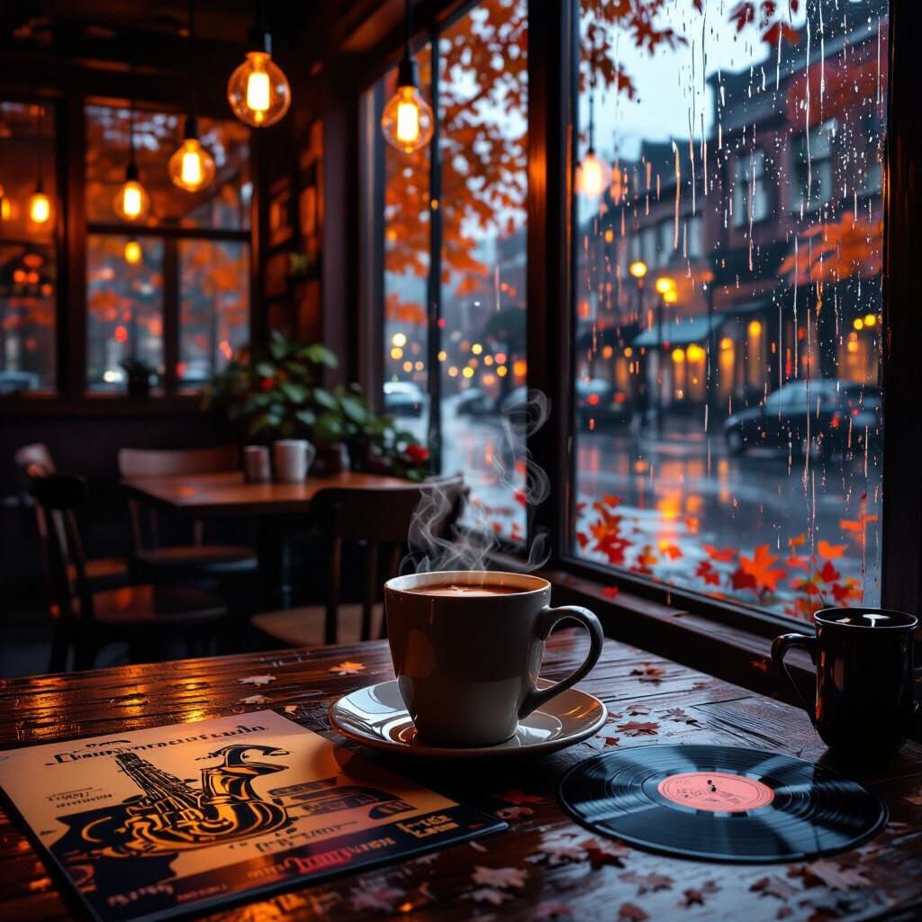 Cozy Autumn Cafe Ambiance in Digital Matte Painting Style