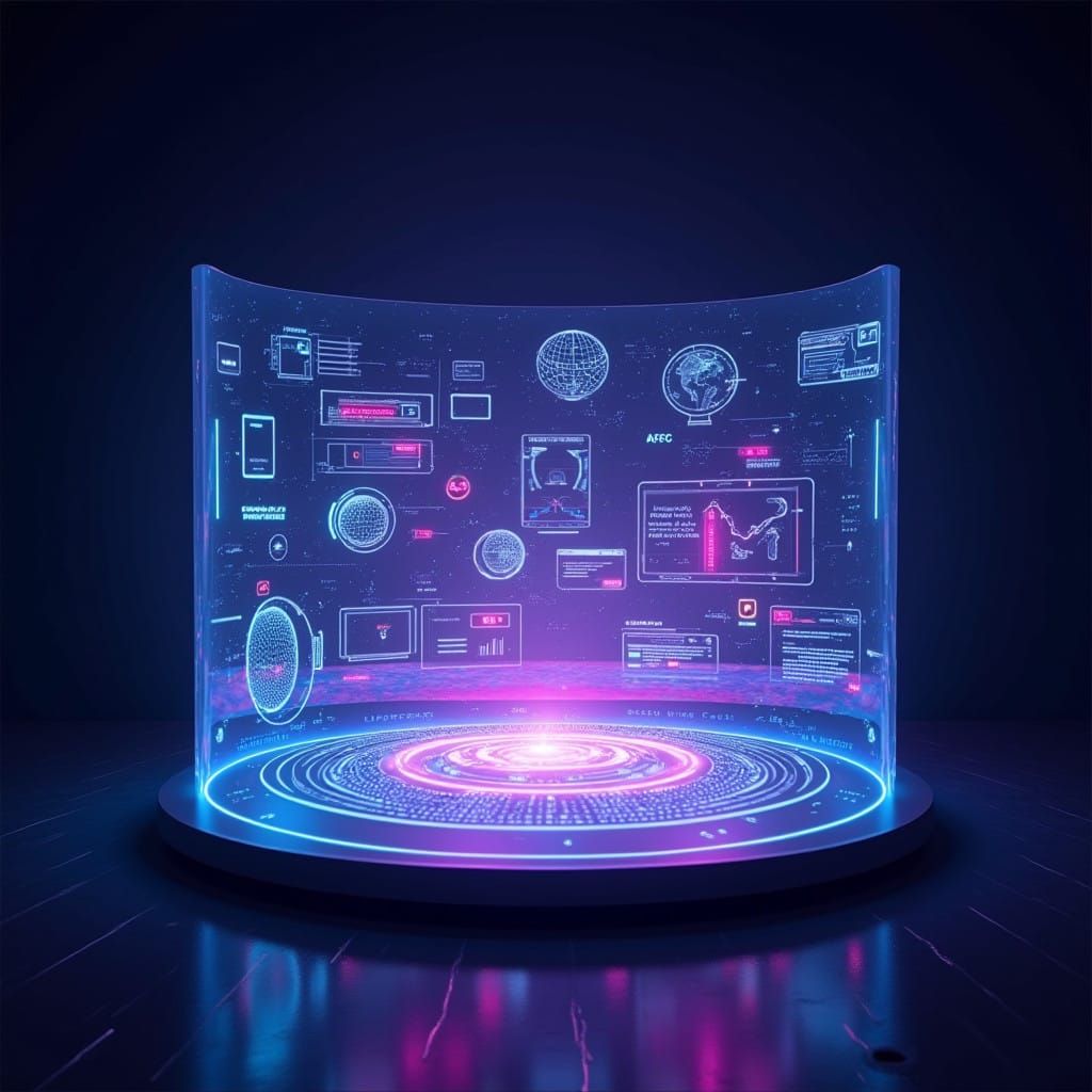 Vibrant Hologram Interface in Neon Cyberpunk Atmosphere