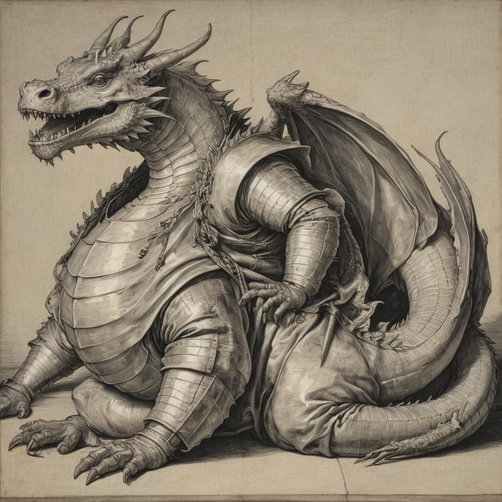 Pity Dragon in Holbein and Velazquez Style