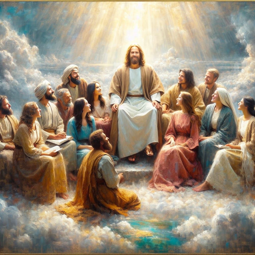 Heavenly Gathering: An Impressionist Impasto Gouache Paintin...