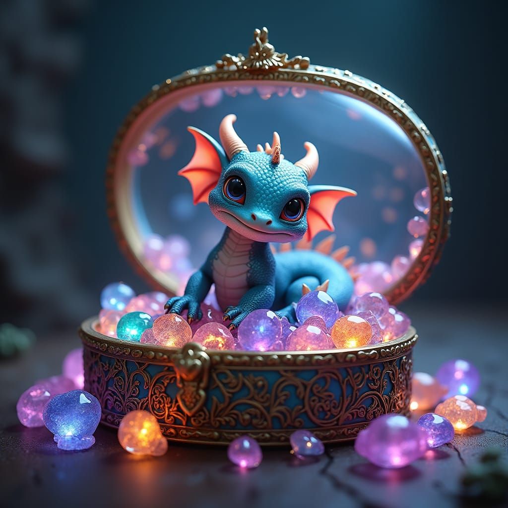 Baby Dragon's Glass Jewel Treasure Trove