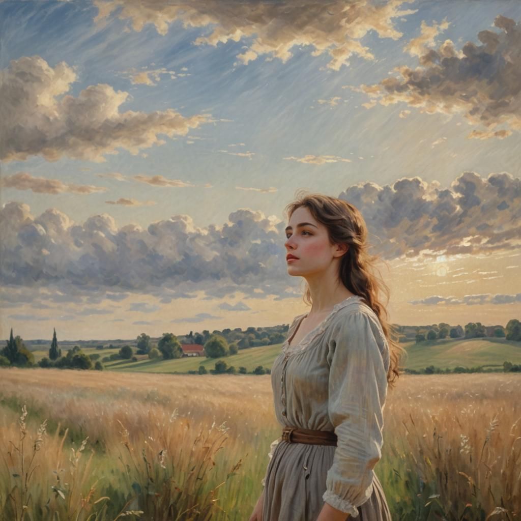 Impressionist Woman in Field Bathed in Sunlight