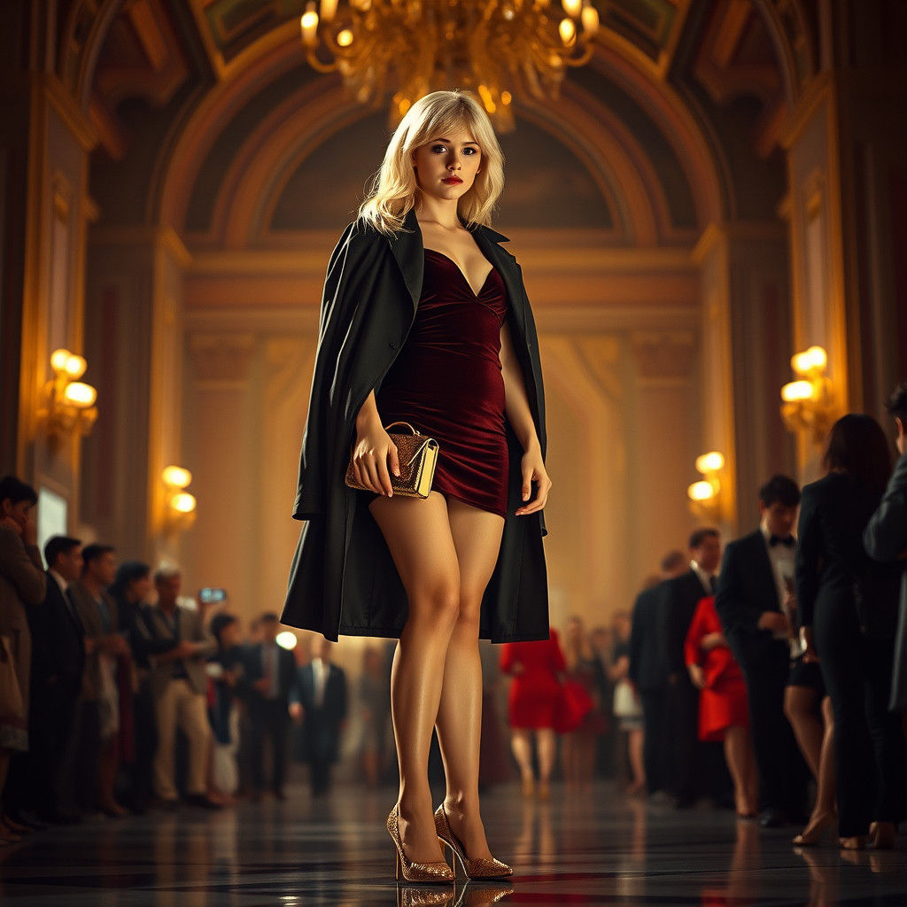 Young Man Crossdressing in Opulent Grand Hall