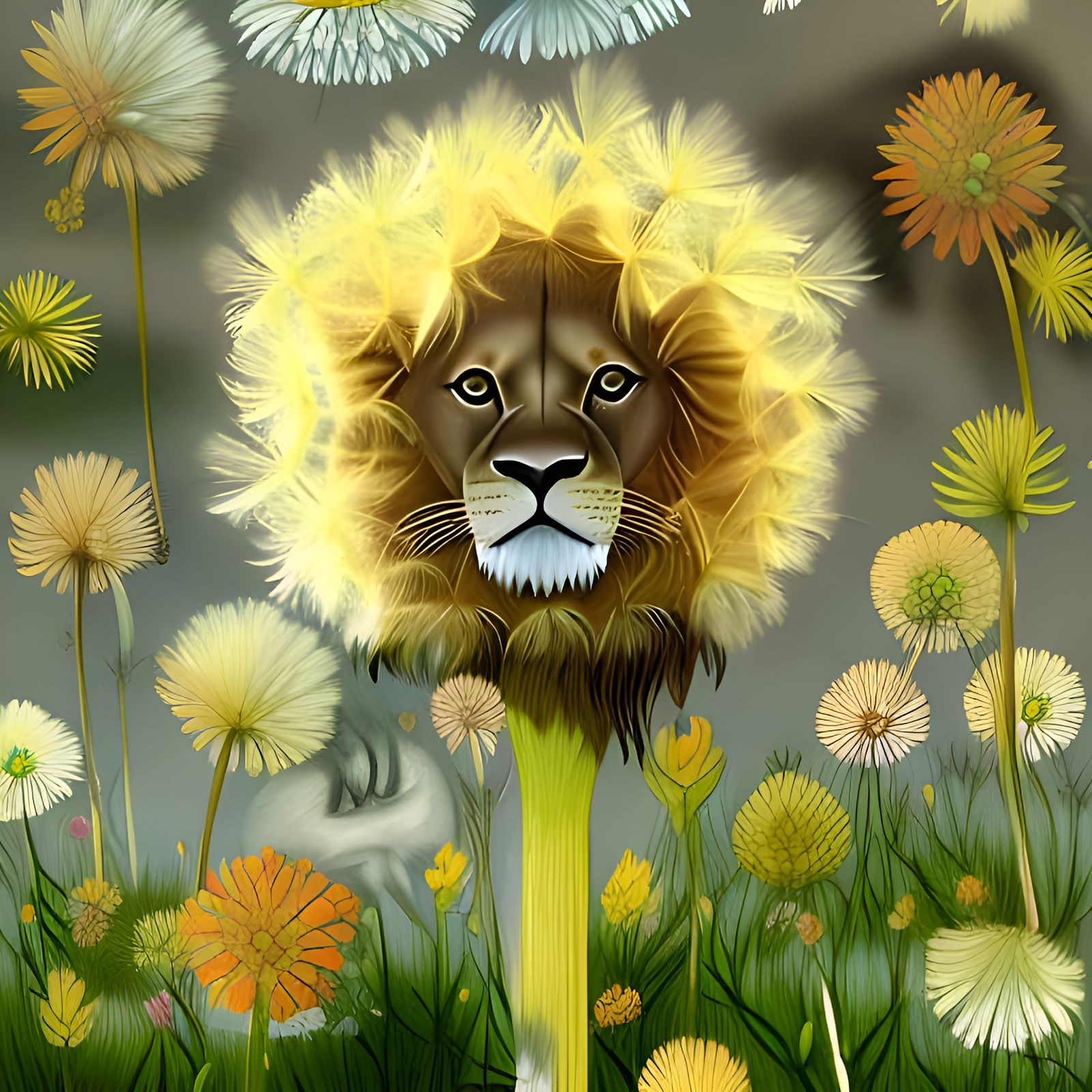Lion Dandelion in Psychedelic Botanical Art