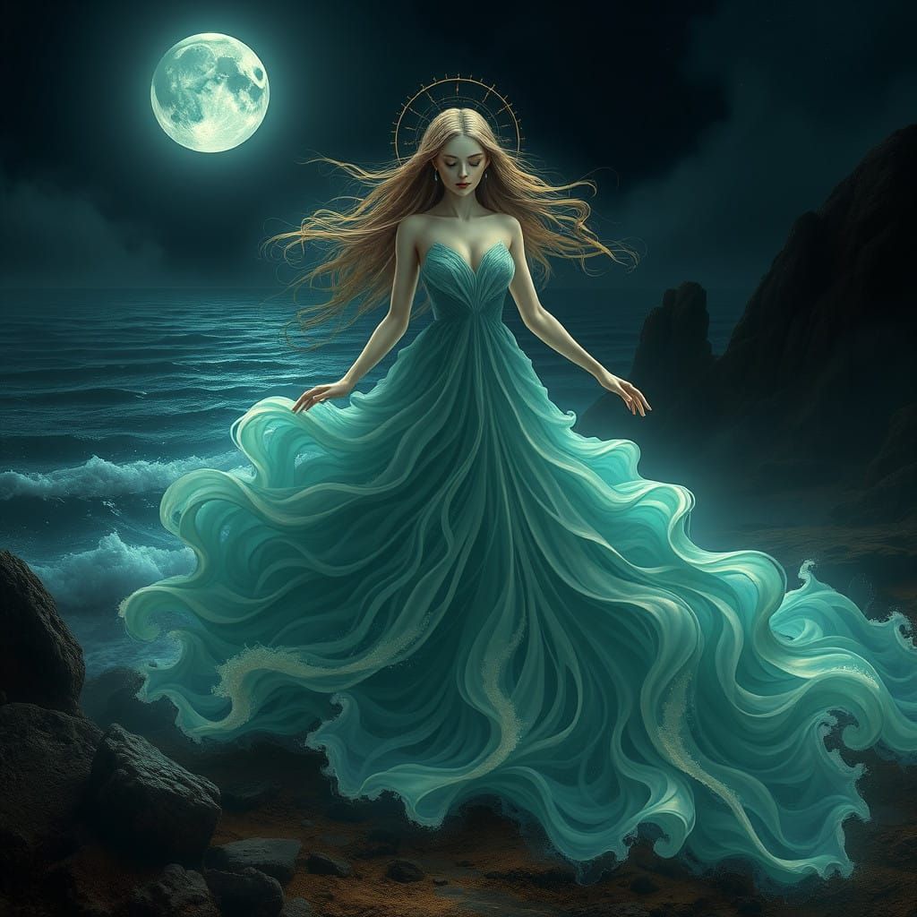 Serene Goddess of the Earth in Nocturnal Harmony
