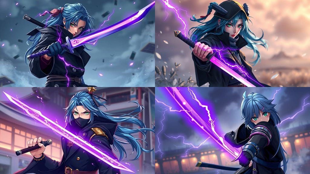 Ninja with Lightning Blade on Battlefield, 3D Anime Art