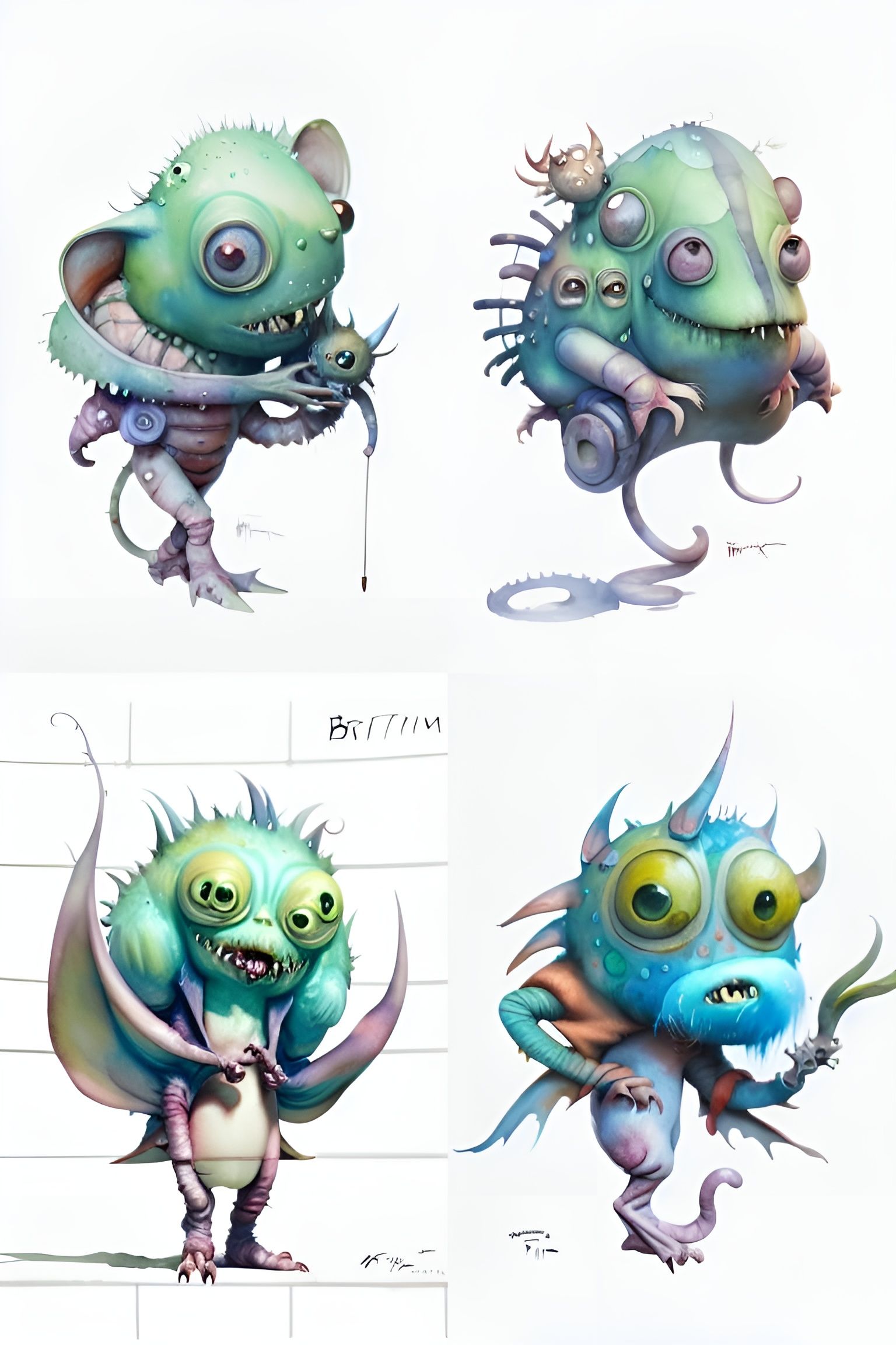Cute Tiny Monster in Watercolor Storybook Style