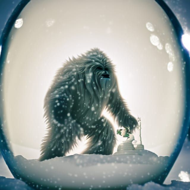 Cinematic Yeti Snowstorm in a Snow Globe