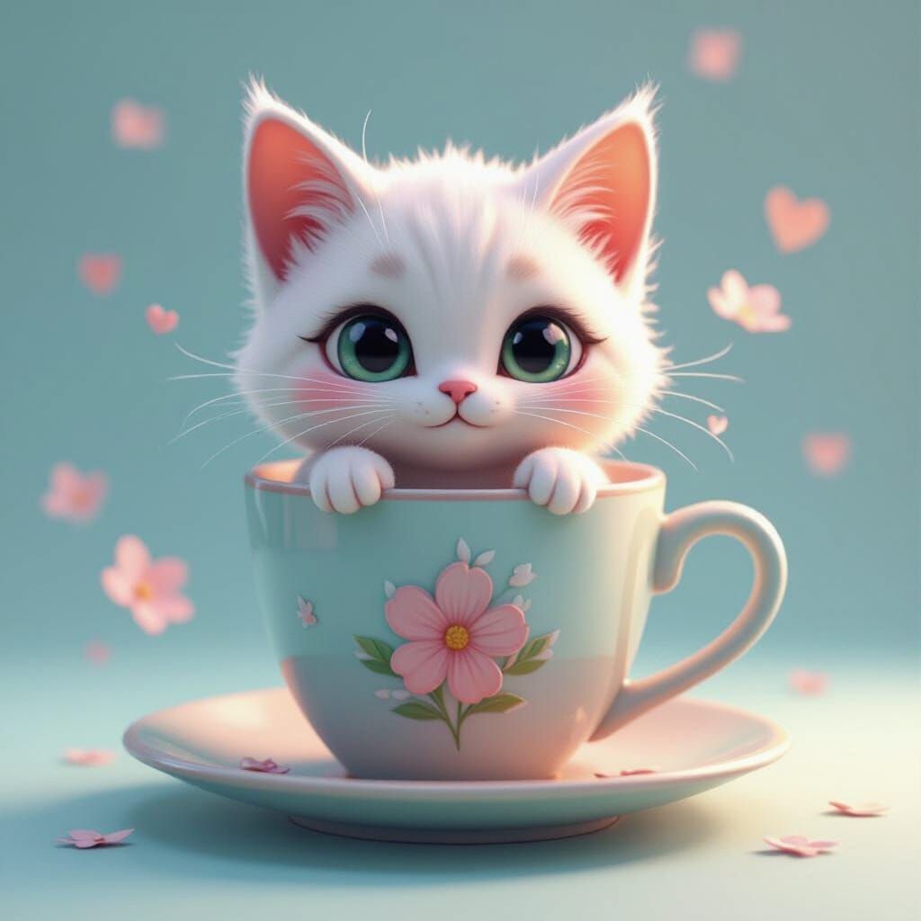 Stylized 3D Animation of a Cat in a Cup
