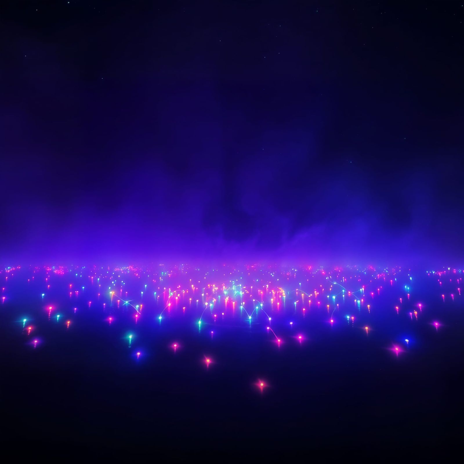 Magical Rainbow Lake with Glowing Lights in Synthwave Style