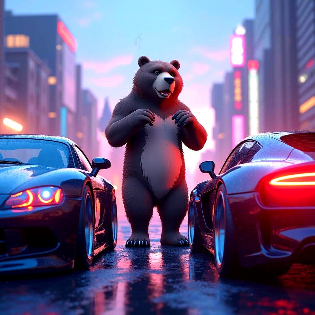 Bear Among Tuned Cars: 3D Anime Channel Banner