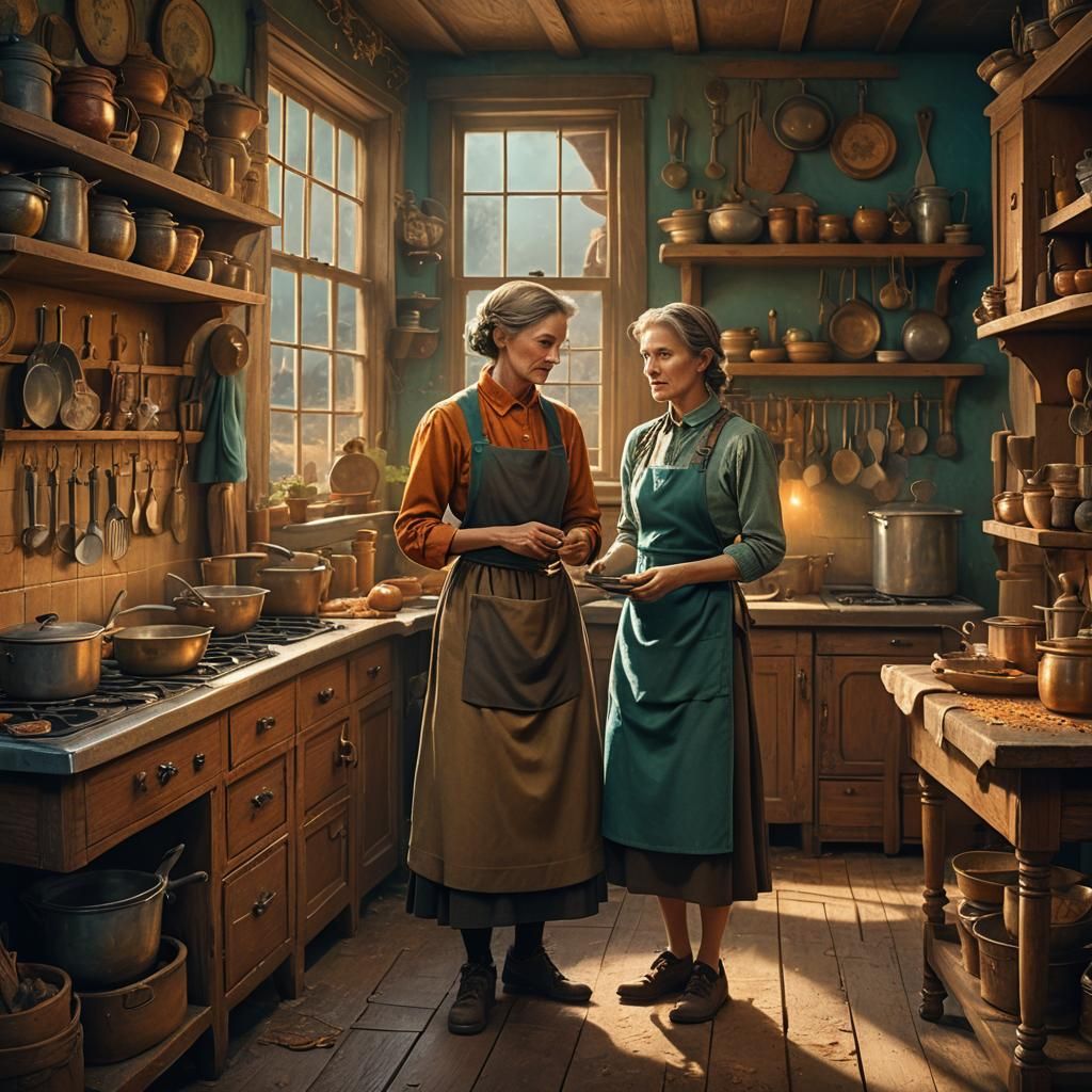 Nostalgic Kitchen Scene in Mystical Realism