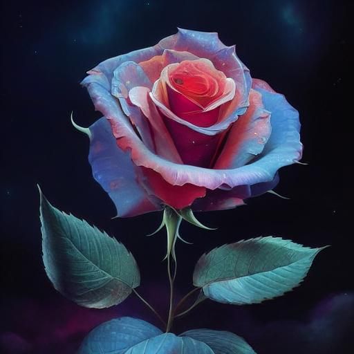 Ruby Rose with Fiery Crystals in Japanese Art Style