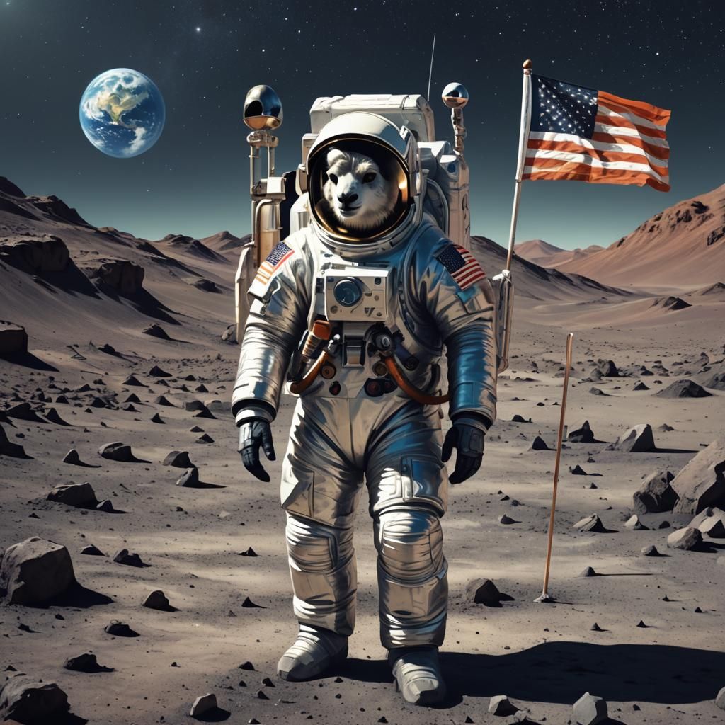 Llama Astronaut on Moon in Cyberpunk Style