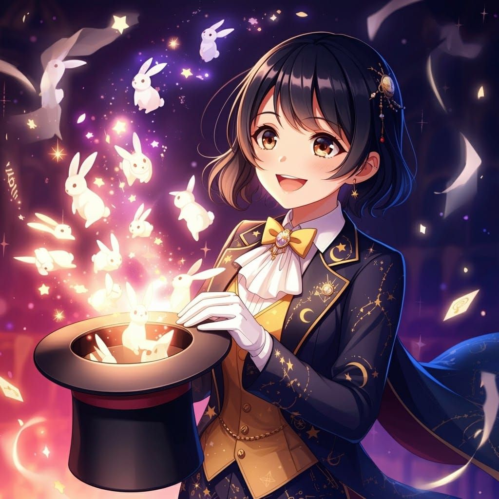 Magician Conjuring Rabbits in Studio Trigger Anime Style