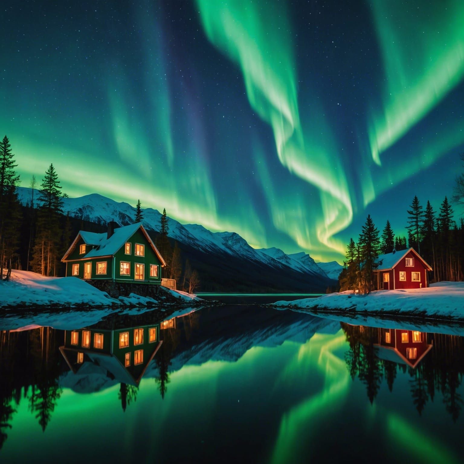 Aurora Borealis Illuminates Serene Landscape