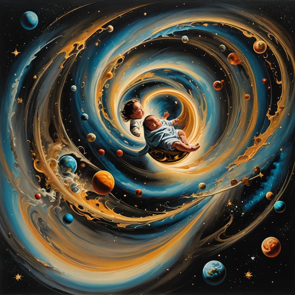 Cosmic Whirlwind: Newborn in Surrealist Space Art