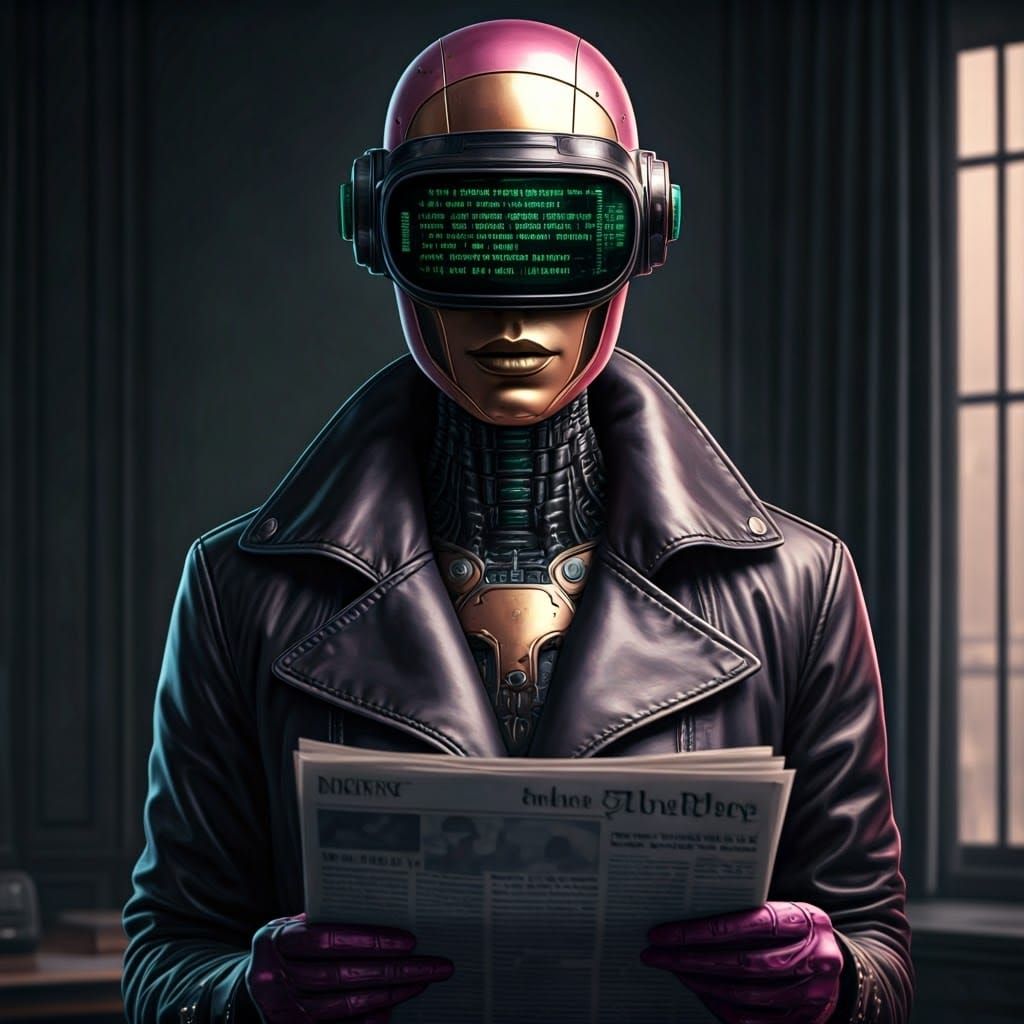 Elegant Retrofuturistic Cyborg in Metallic Pink and Gold