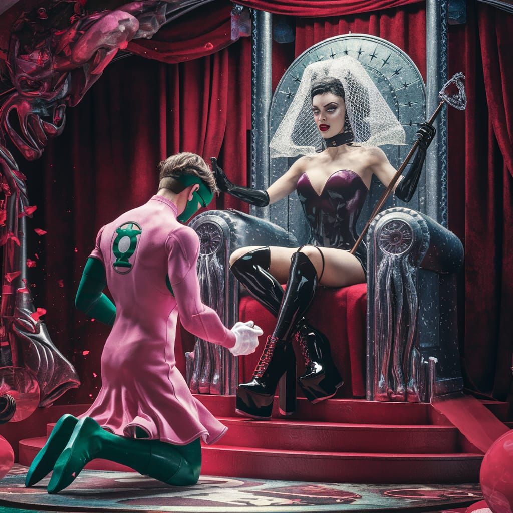 Green Lantern Kneels Before Villainess in Theatre