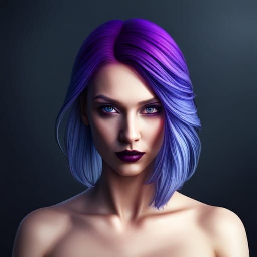 Purple-Haired Woman in Gothic Film Noir Style