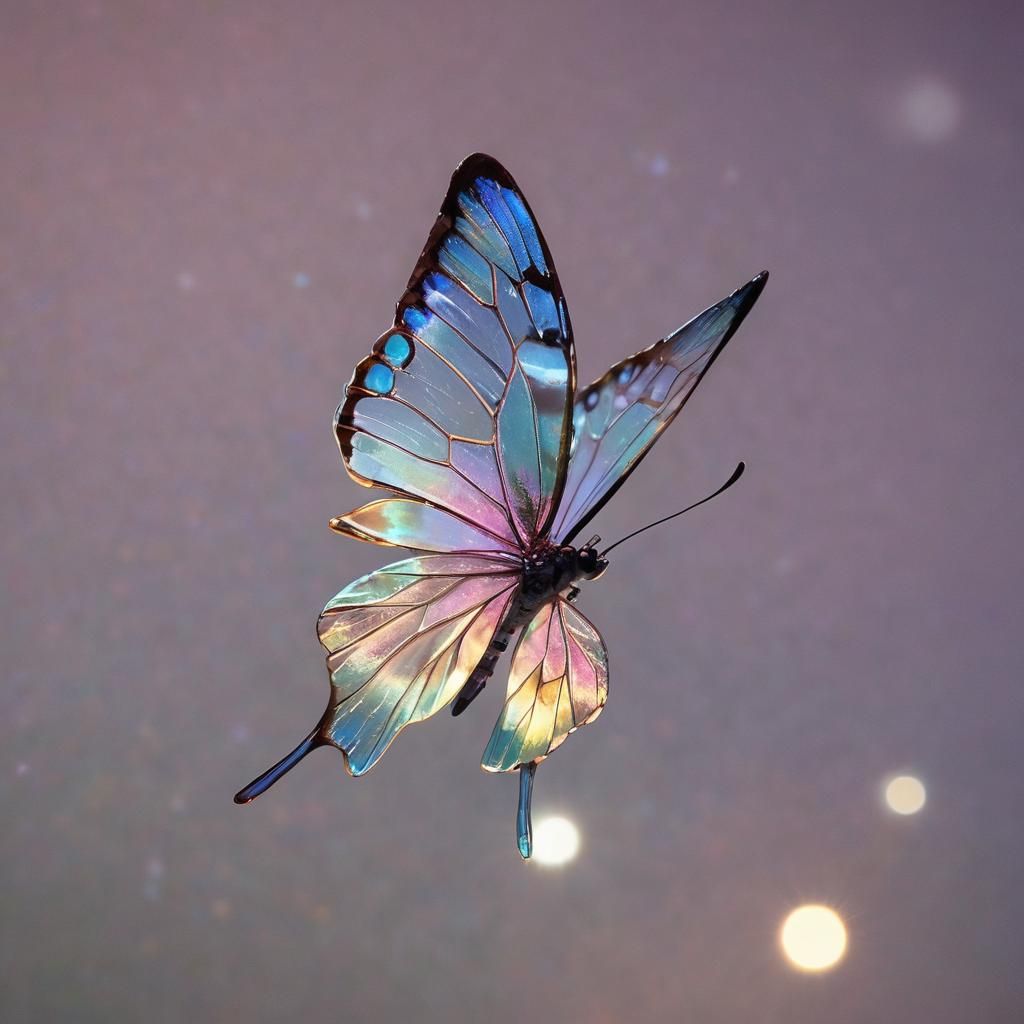 Glass Butterfly Descending in Starry Night Sky