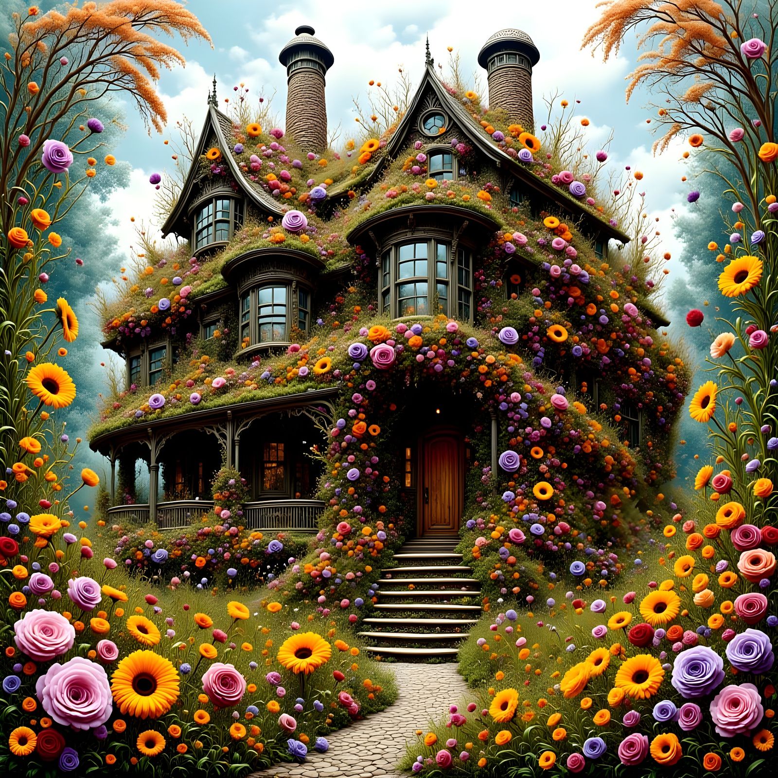 Decadent Floral House: A Wildflower Tapestry