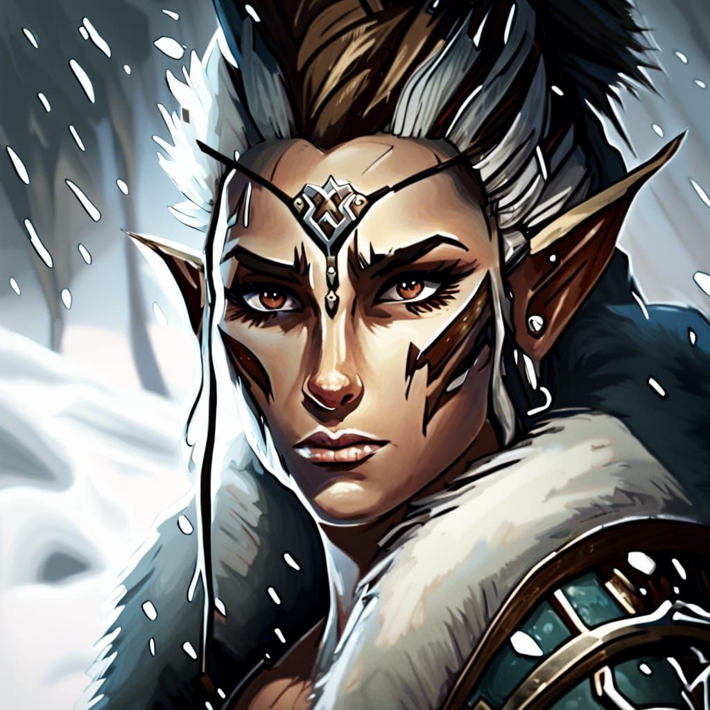 Winter Eladrin Barbarian with Strong Features