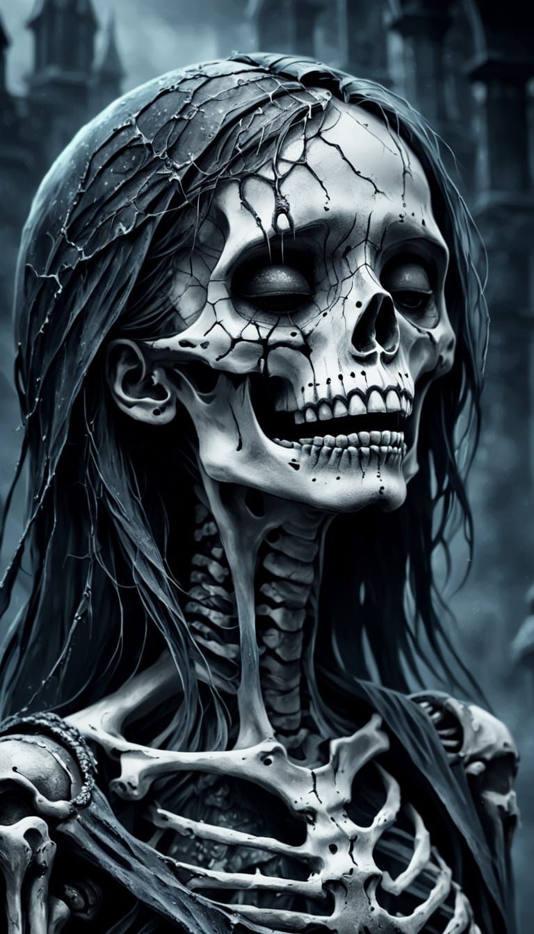 Gothic Horror: Crying Skeleton in Dark Fantasy Art