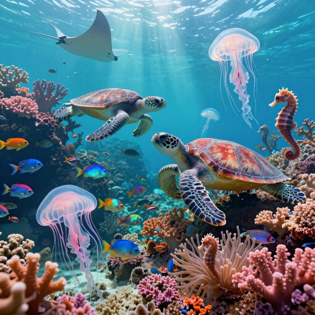 Vibrant Underwater Coral Reef Teeming with Marine Life