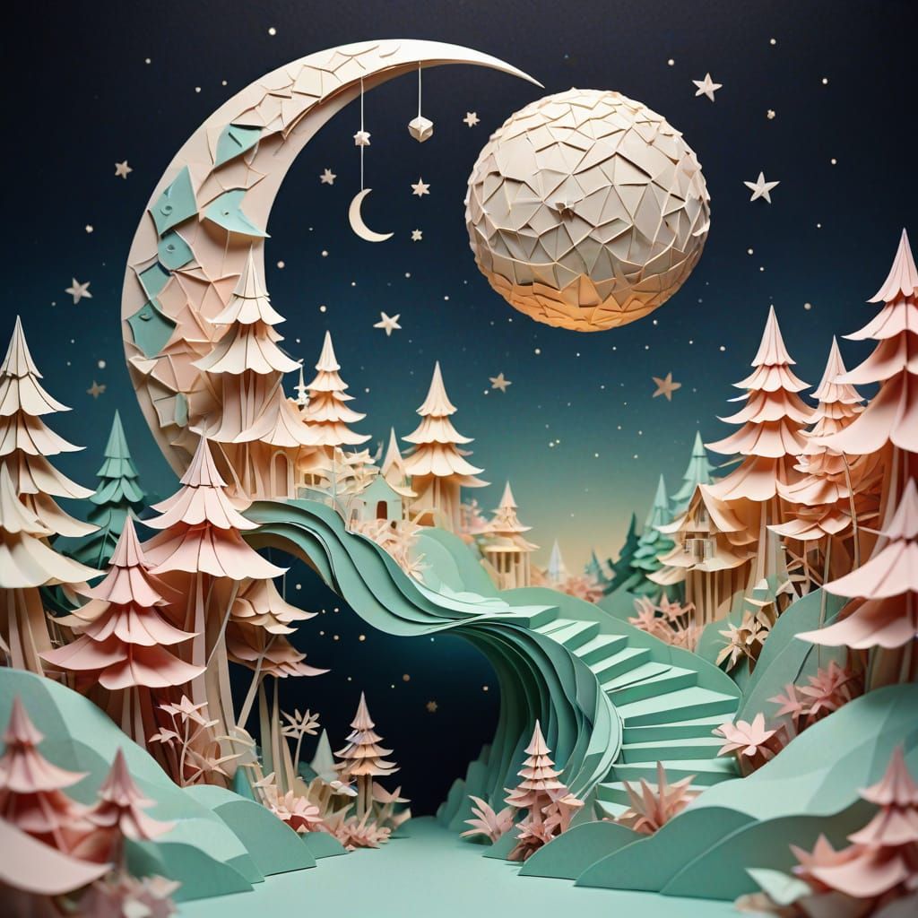 Origami Staircase Ascends to Paper Moon