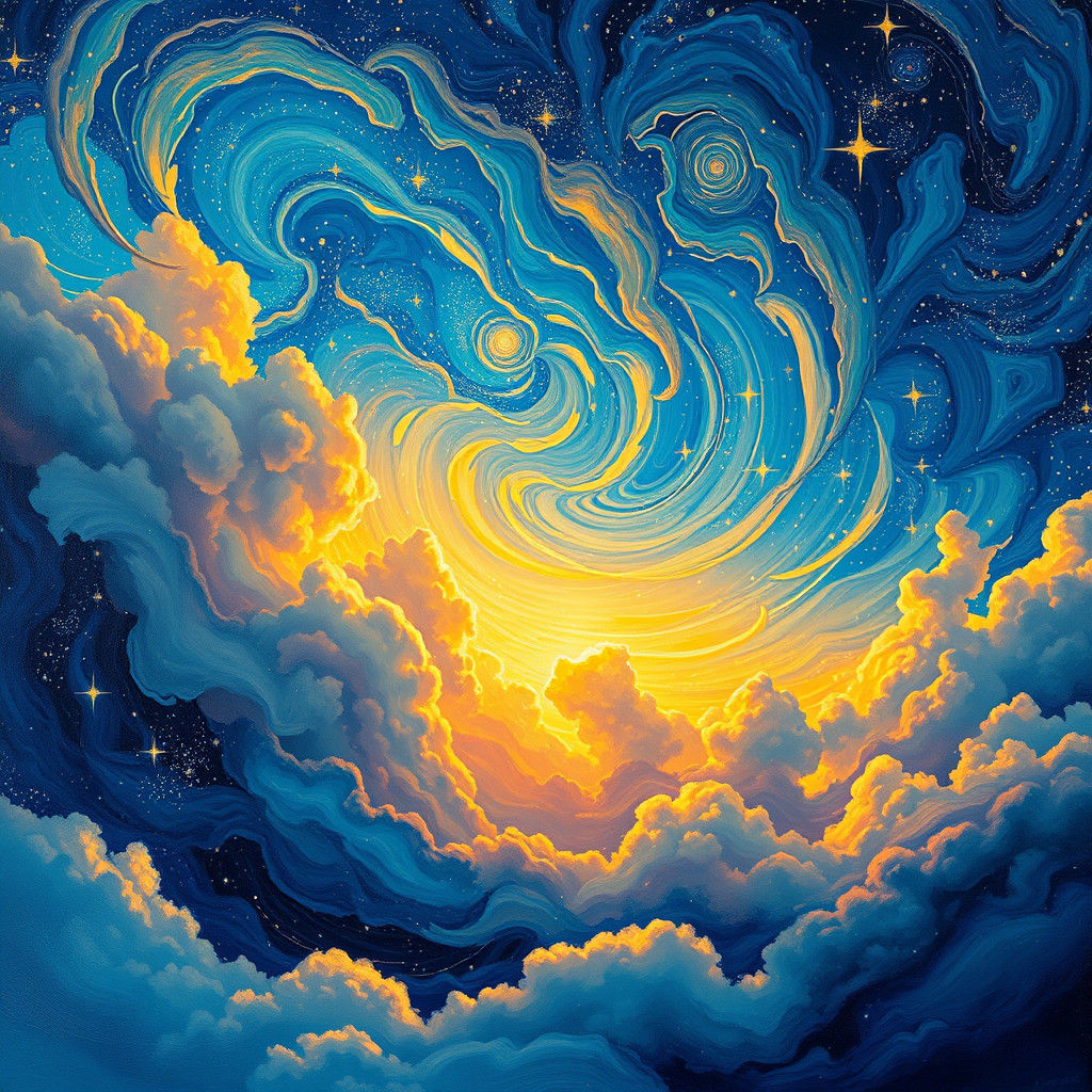 Surreal Starry Night Becomes Dawn: Oil Painting