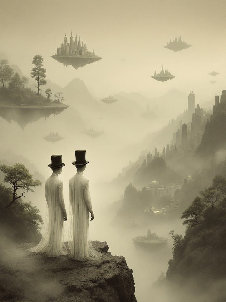 Dreamlike Figures Contemplate Floating Cities in Surrealist ...