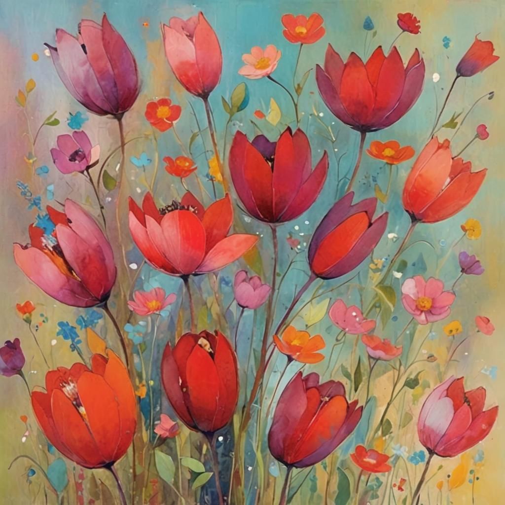 Impressionistic Wildflower Meadow in Full Bloom