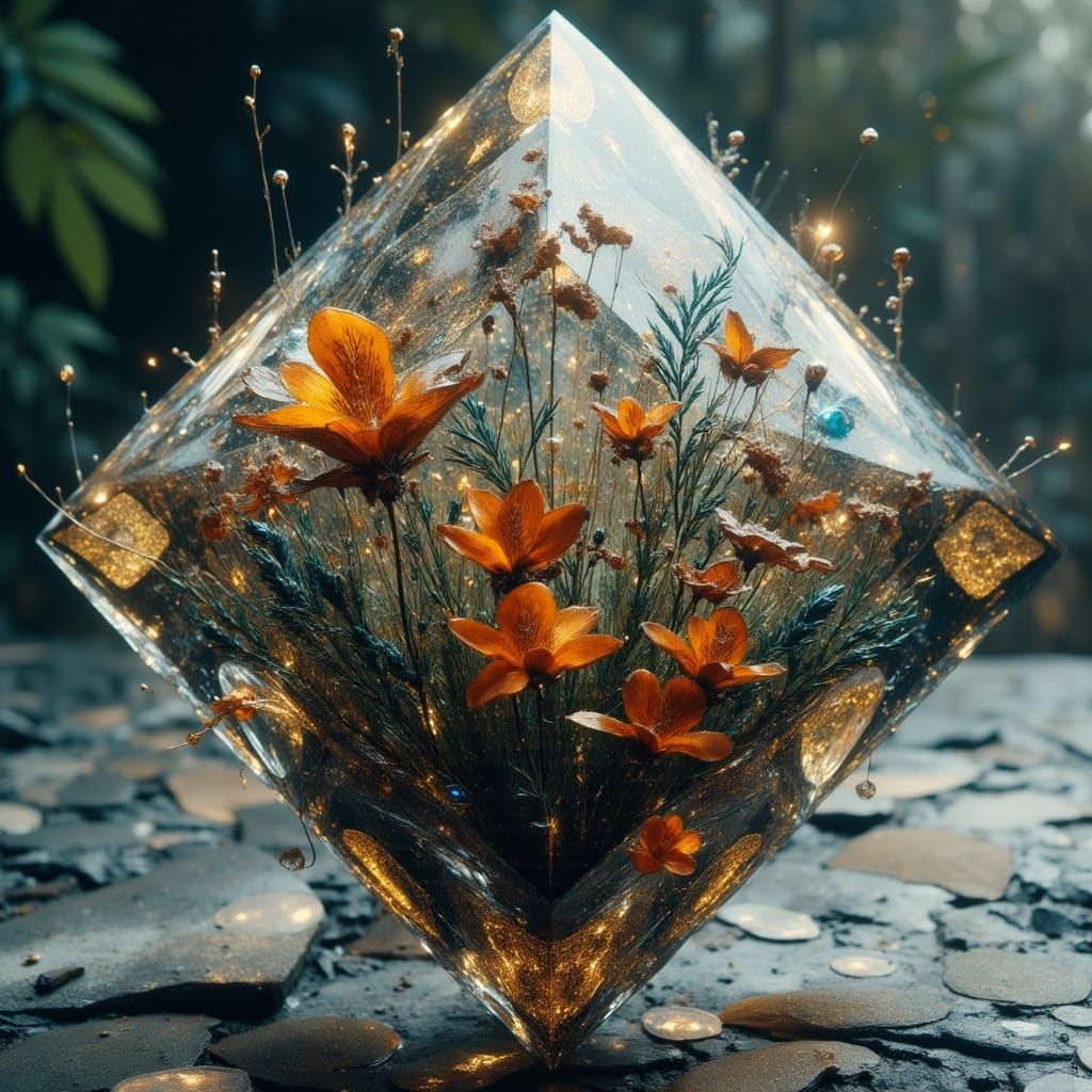 Metallic Plants Grow in Glass Rhombus with Runes