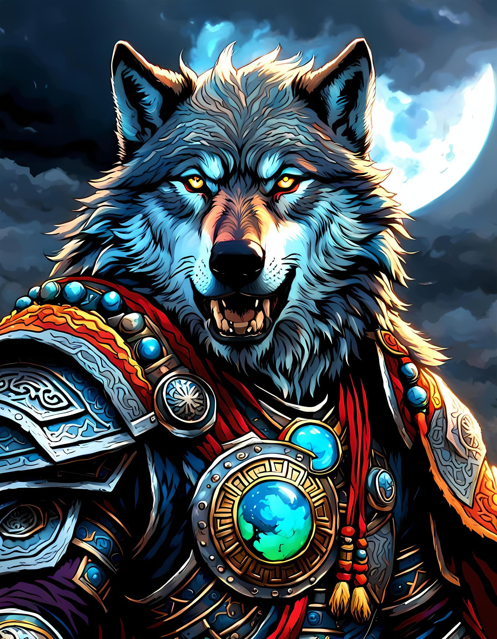 Mongolian Warlord Wolf in Underground Comix Style