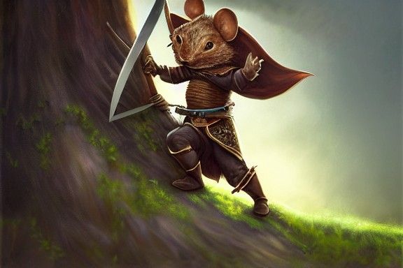 Mouse Knight on Branch: Redwall-Inspired Chibi Fantasy