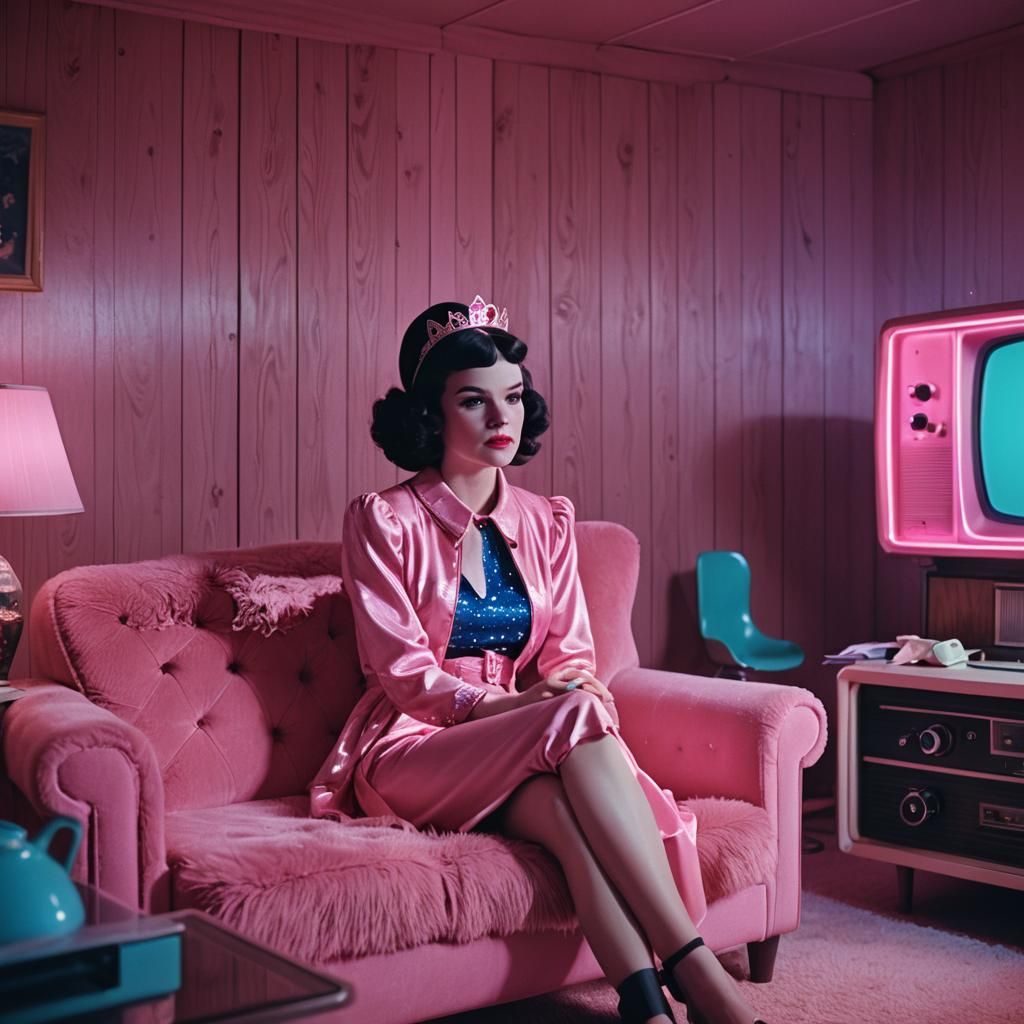 Pink Space Queen in Retro Motel Room