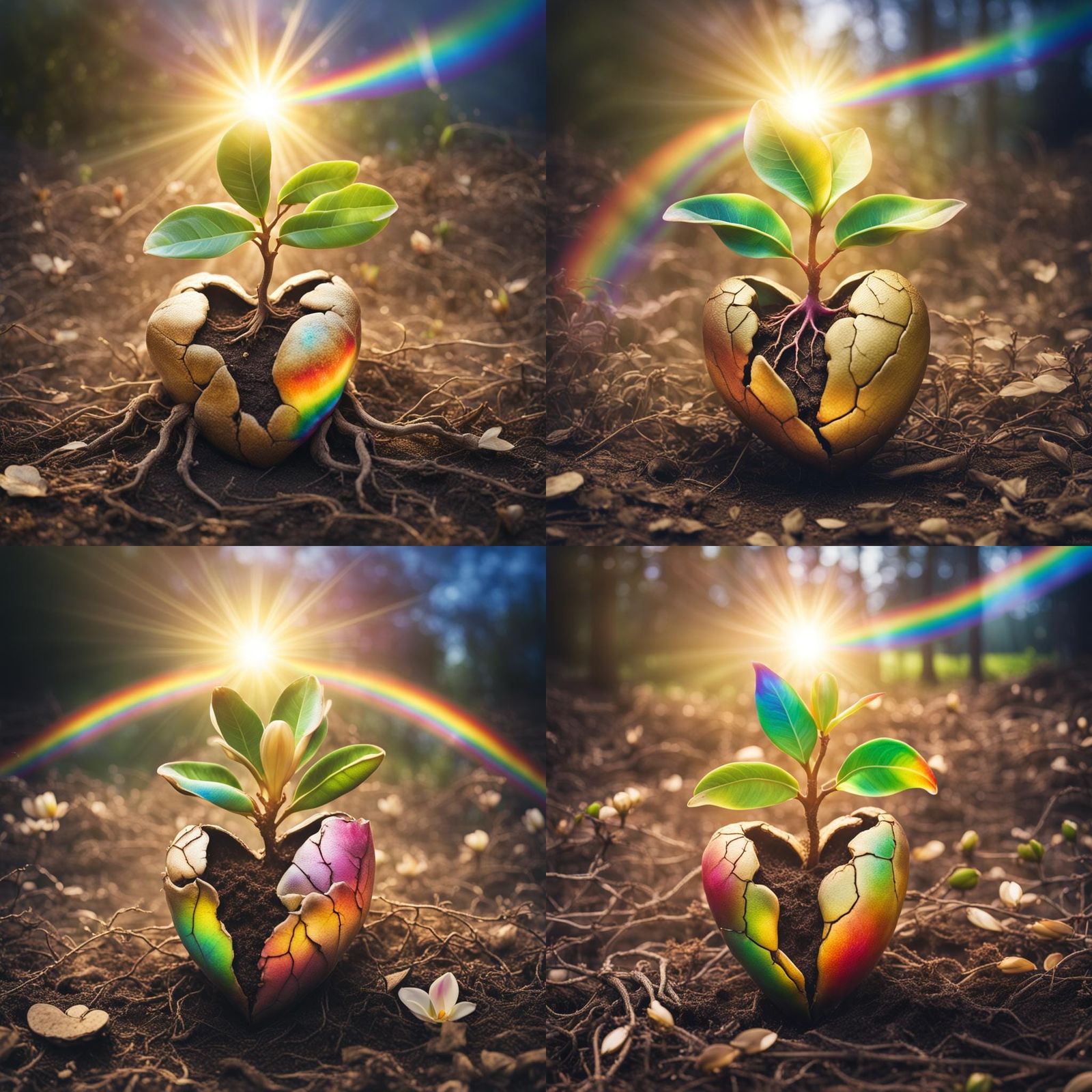 Cracked Seed Pod with Rainbow Magnolia in Sunlight