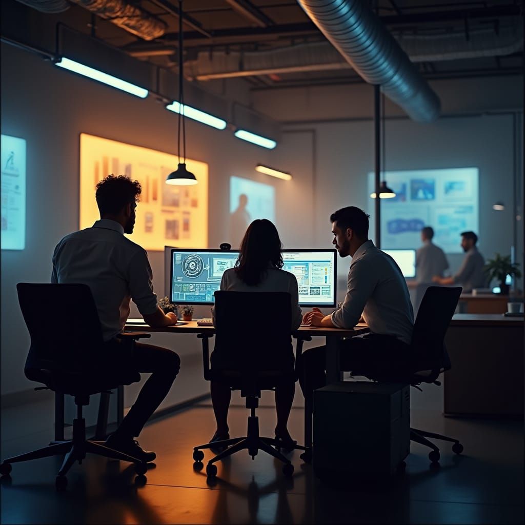 Innovative Digital Marketing Team in a Futuristic Office