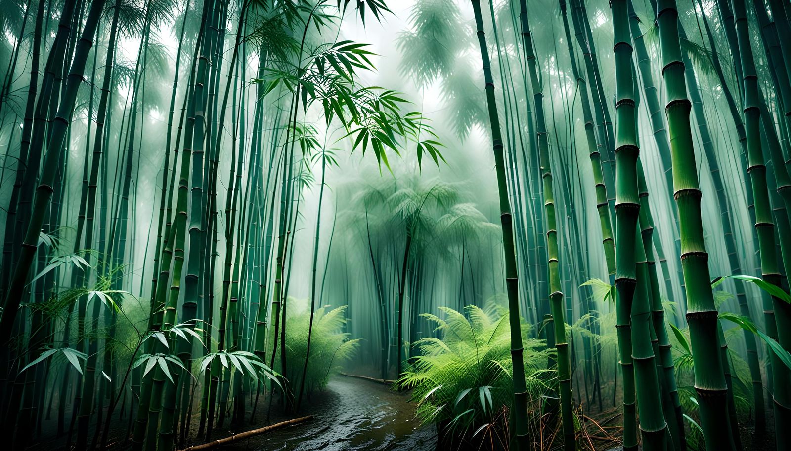 Lush Bamboo Forest in the Rain