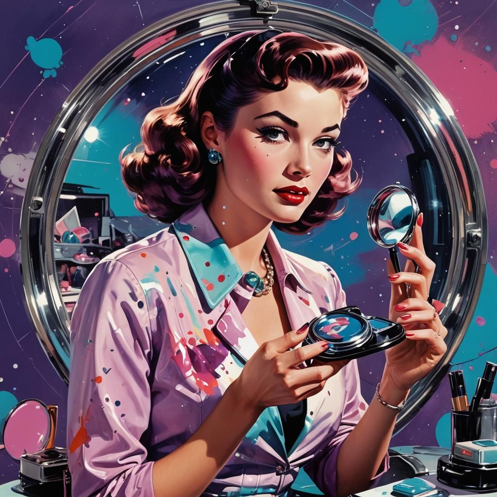 Retro-Futuristic Pin-Up with Ink Splatters