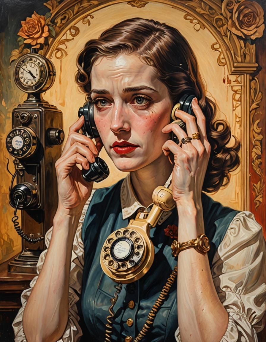 Girl in 1930s Style Talking on Telephone
