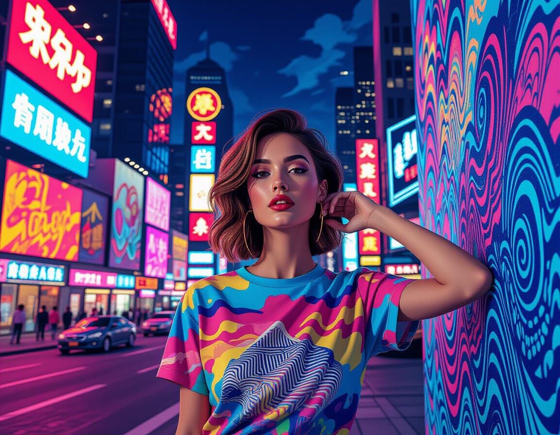 Vibrant 1980s Cityscape with Airbrush Art