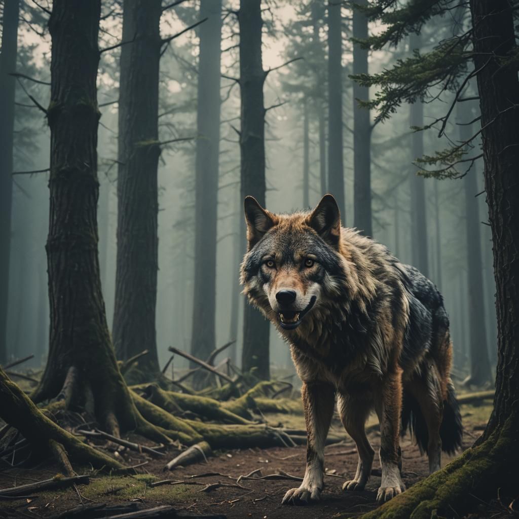 Dramatic Film Still of the Big, Bad Wolf