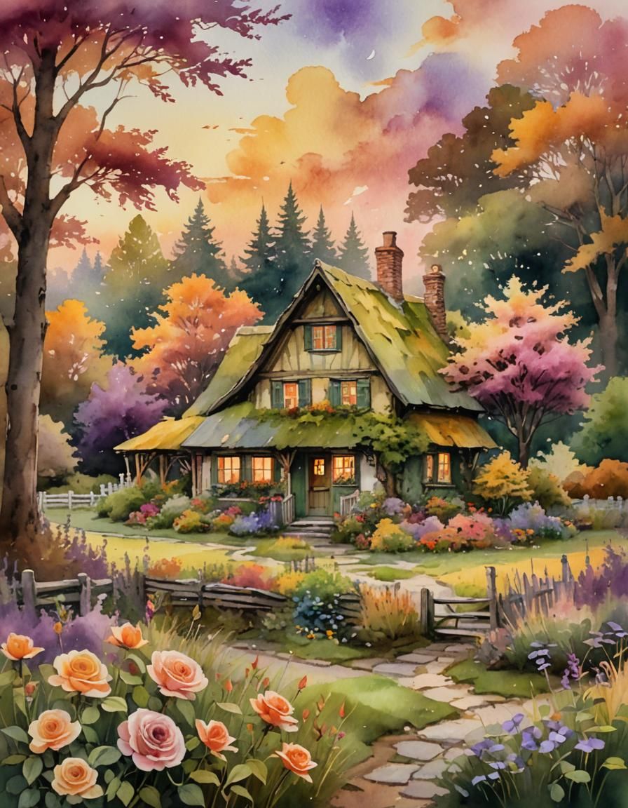 Late summer early autumn landscape with a beautiful rustic c...