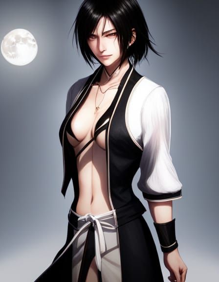 Lightning-Clad Woman Portrait with Moon and Butterfly