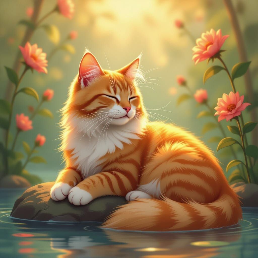 Serene Orange Cat in Pop-Surrealist Style