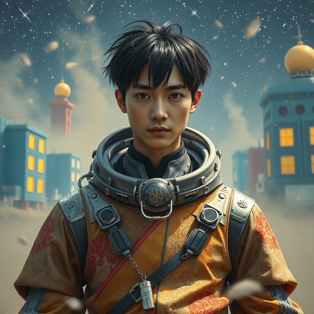 Cyborg Astronaut Martial Arts Master in Futuristic City