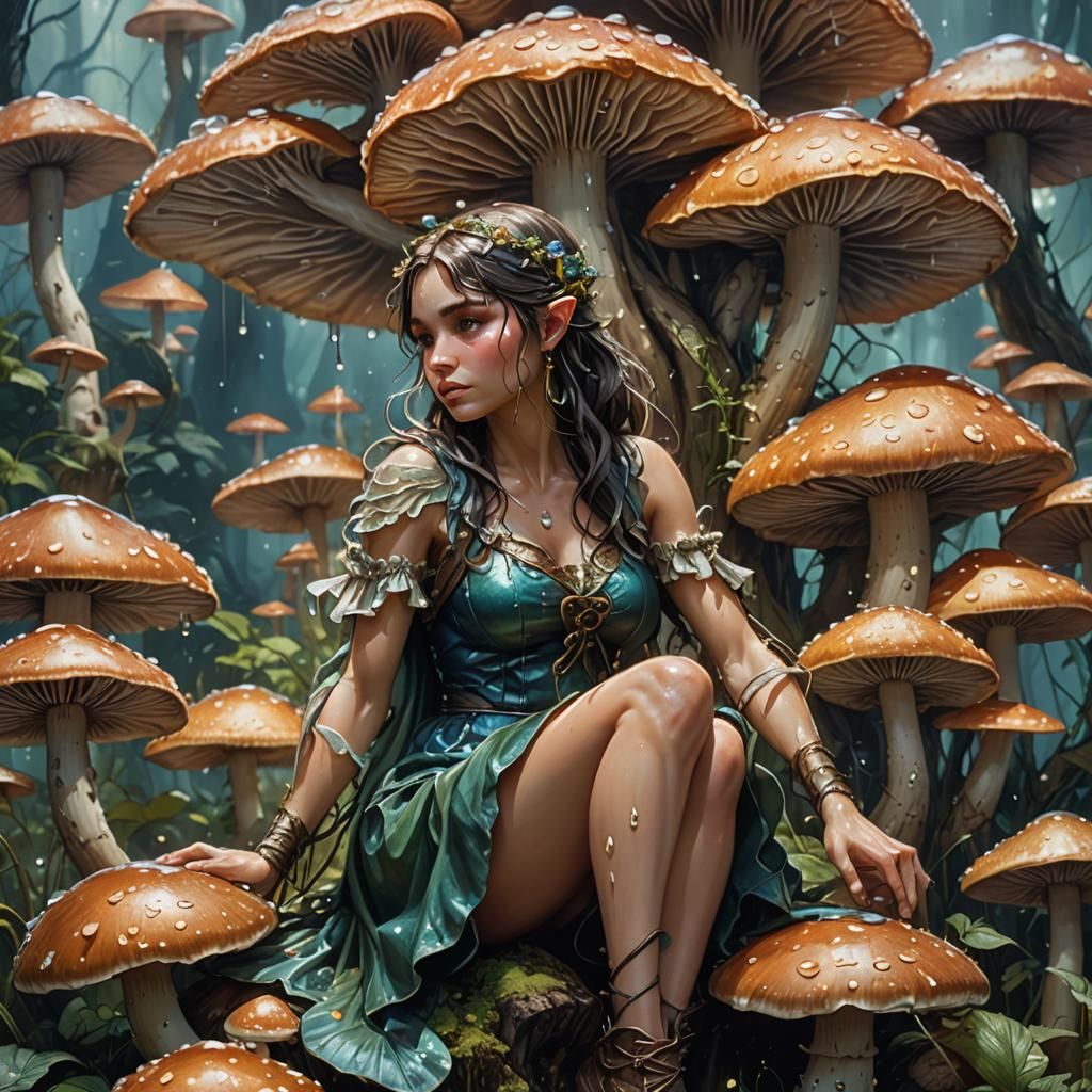 Fairy on Mushroom, Macro Comic Book Art