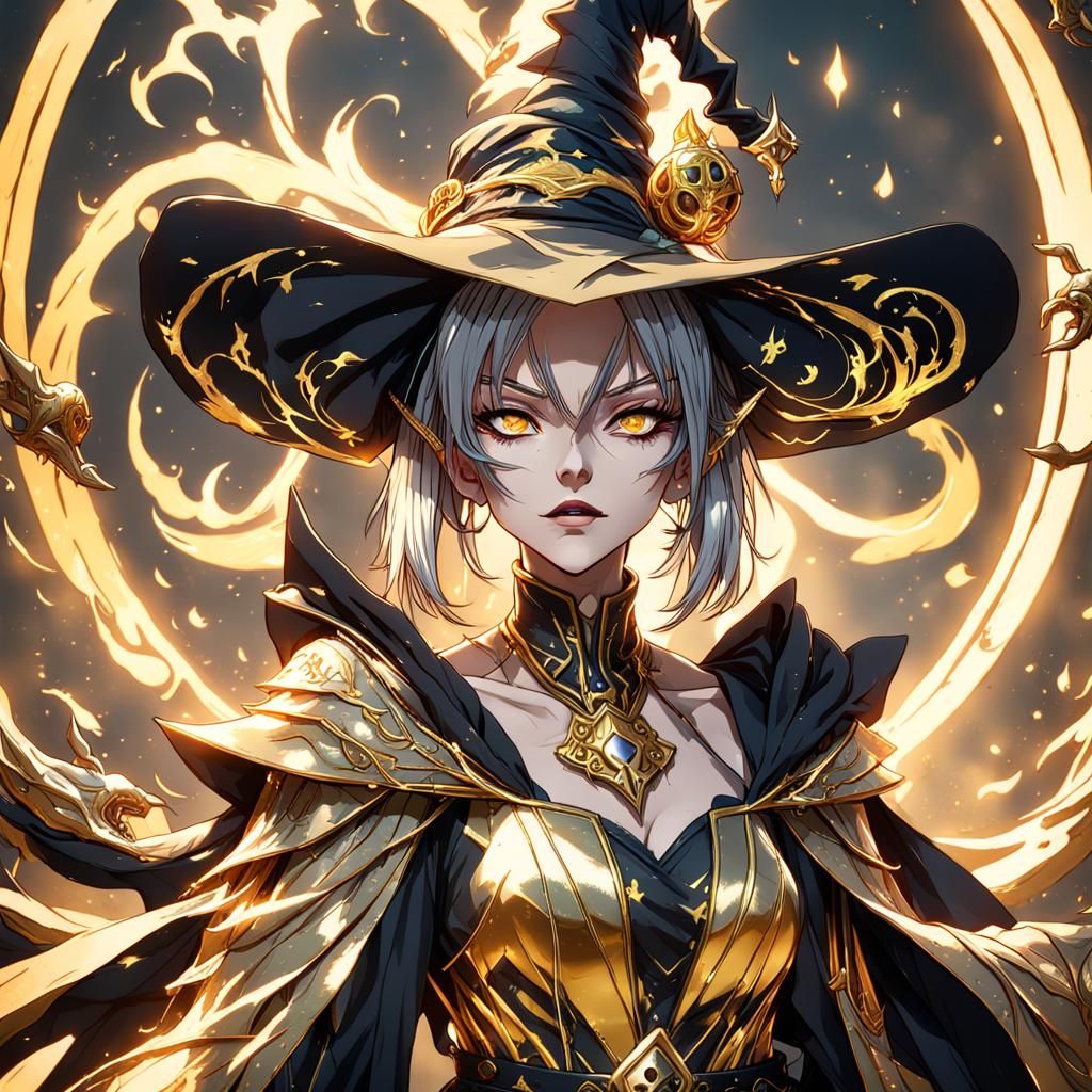 Anime Golden Evil Witch in Detailed Matte Painting